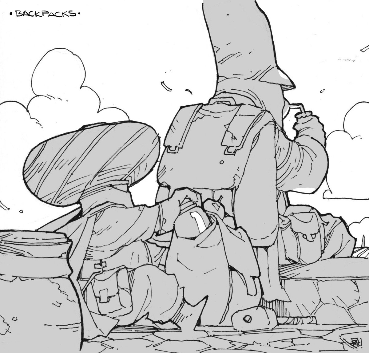 tyasseta's tweet image. Inktober day# 1 to 3 (backpack, discover, boots) 
Trying to push it lil bit

#inktober2024 #inkonpaper