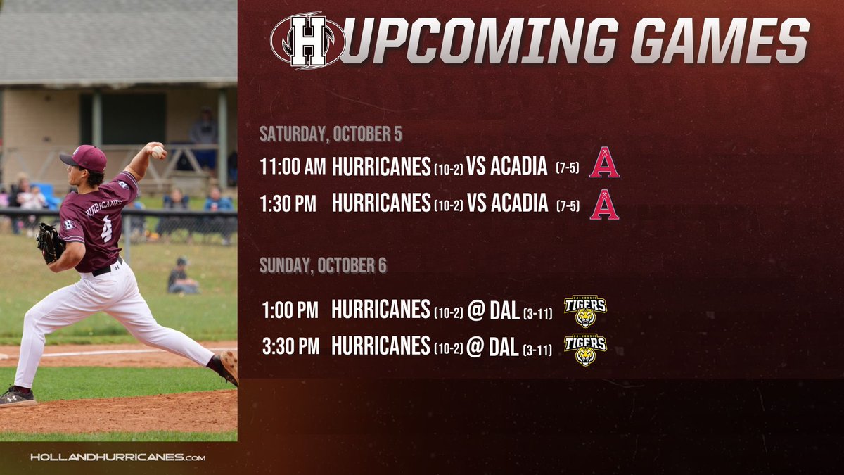 Looking to maintain the top spot in the standings with our final home doubleheader on Saturday against Acadia. Please note the change in game times as we are attempting to avoid the expected rain. This will be followed by our final doubleheader on Sunday at Dalhousie.