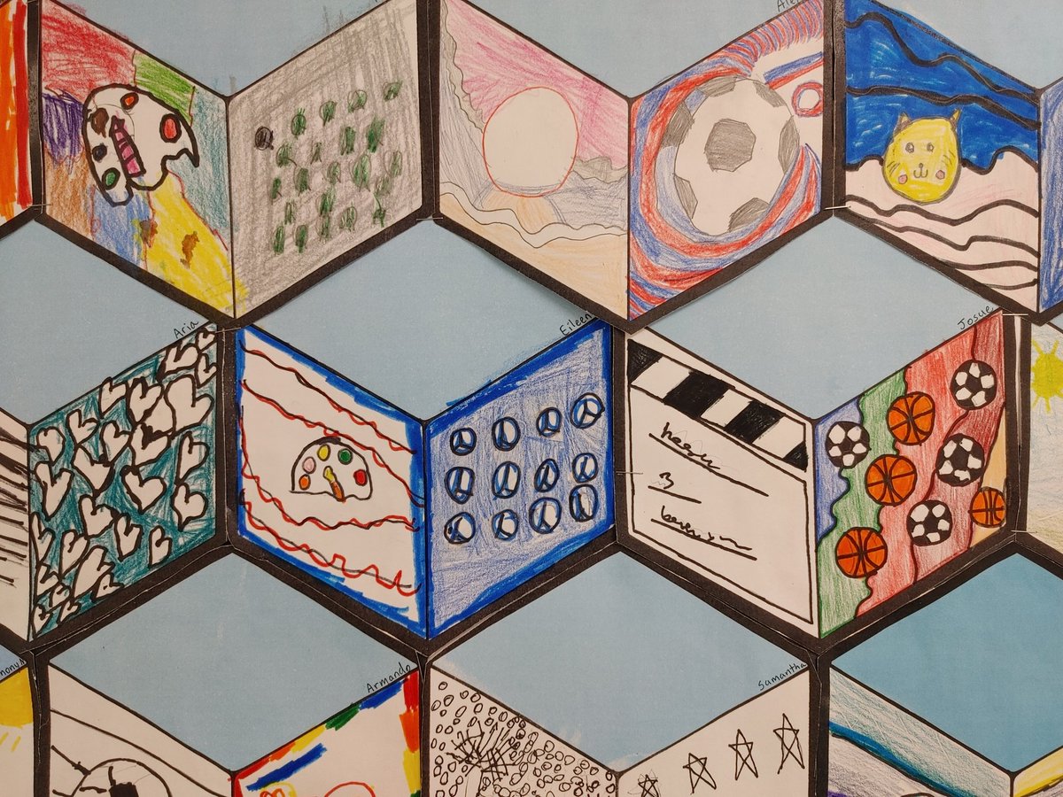 MsRomanArtClass's tweet image. Our mural is finished! Students created a collaborative mural in the style of artist ThankYouX. Each student designed a cube that represents themself. The message of our mural is that when we work together, we build eachother up! @D59Rupley