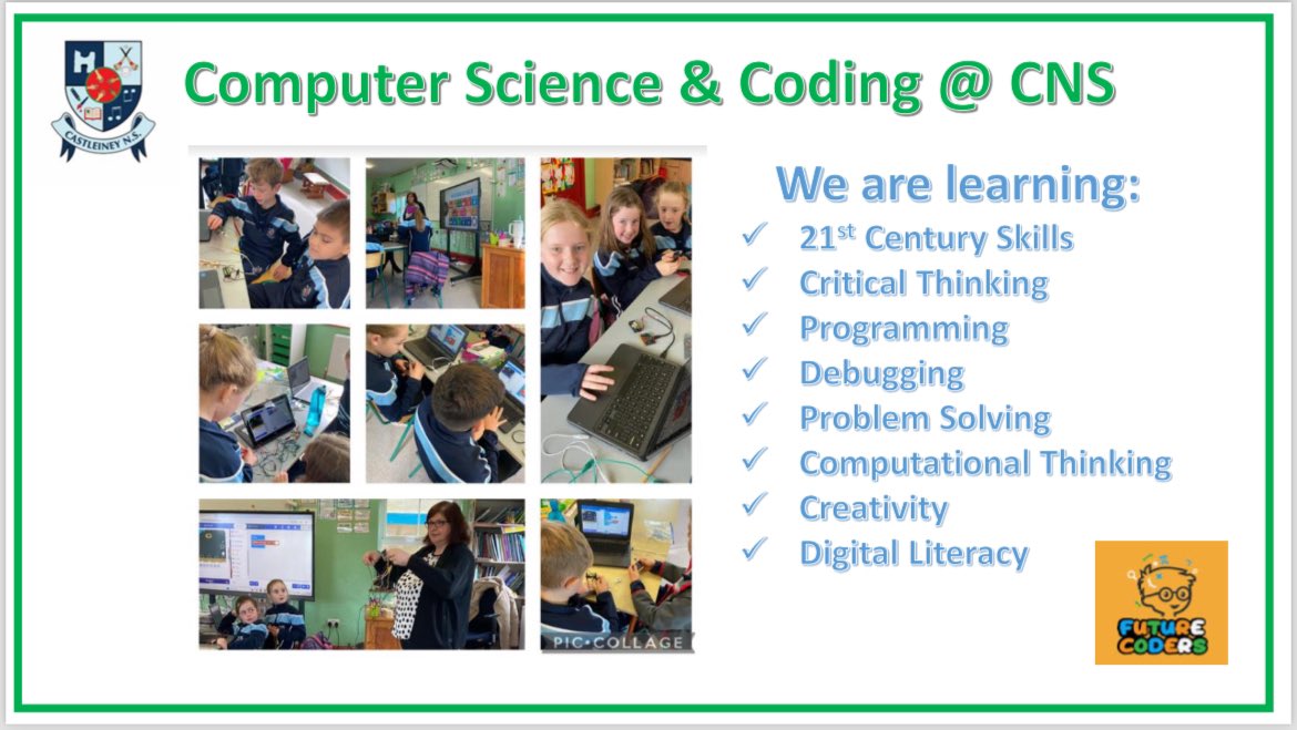 castleineyns's tweet image. Coders in Castleiney NS. Massive thanks to Pam from @TUS_ie for coming to our school for a computer science workshop this week. The children loved it. Lots of 21st Century skills on show ๐๐ป ๐ฉโ๐ป ๐ฎ๐น๏ธ๐ฑ๐ก#futurecoders