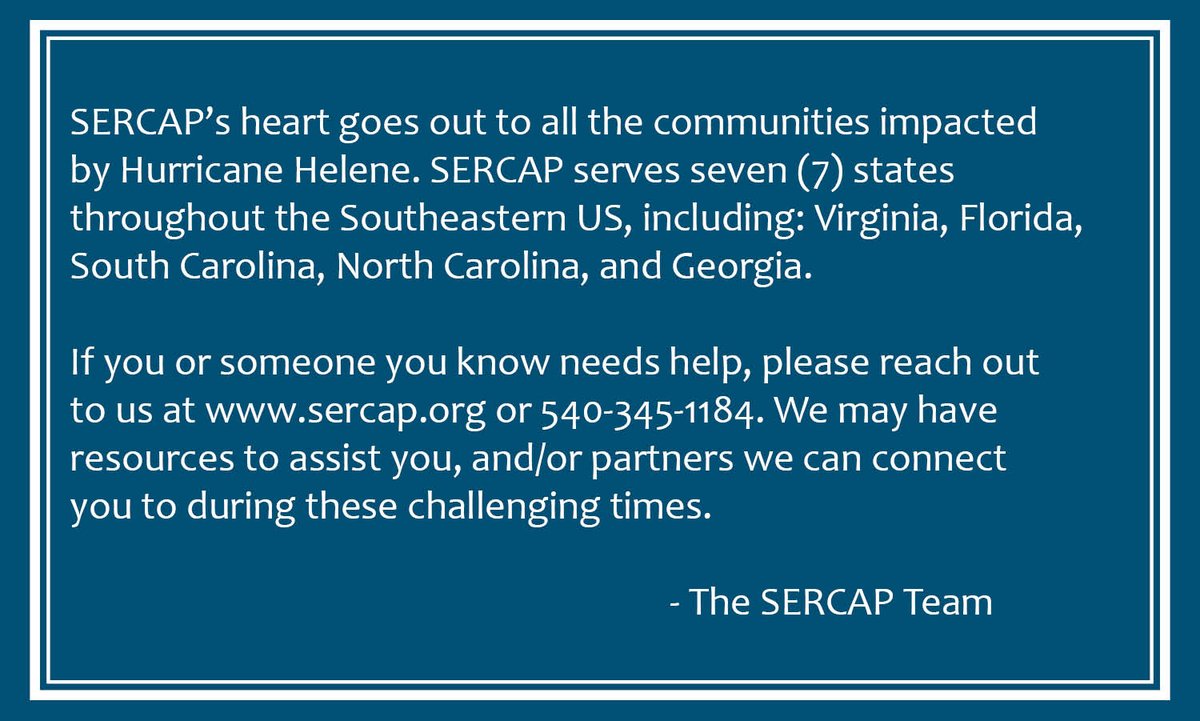 If you or someone you know needs assistance with a Well, Septic System, Community Water/Wastewater System, or other Infrastructure Need, following Hurricane Helene, please visit sercap.org to learn what assistance SERCAP may be able to offer.