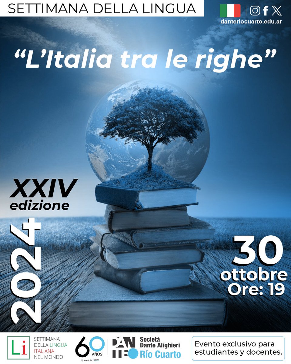 "L'Italia fra le righe"

Nos estamos preparando para celebrar la 👉 XXIV Settimana della Lingua Italiana nel Mondo 🇮🇹🌎👈

#settimanadellalinguaitaliananelmondo #SettimanaDellaLingua