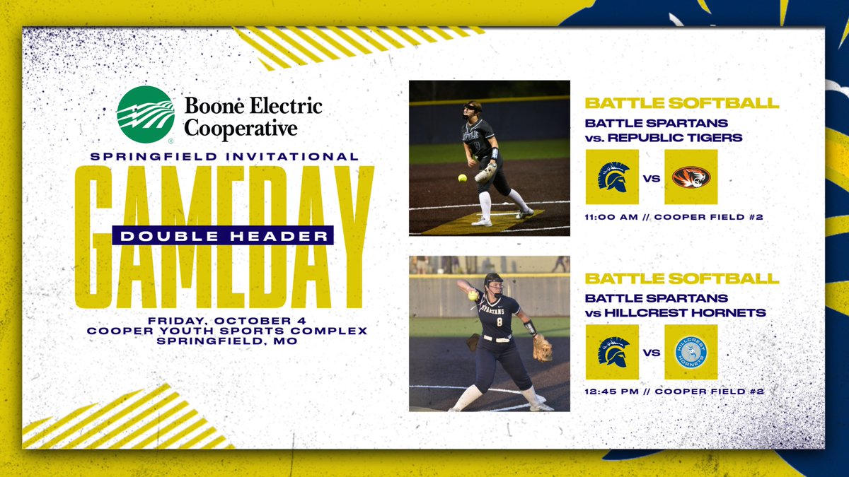 Let’s play 2!  Battle Softball takes on Republic at 11:00 am and Hillcrest at 12:45 pm to begin play in the Springfield Tournament today! Go Spartans!