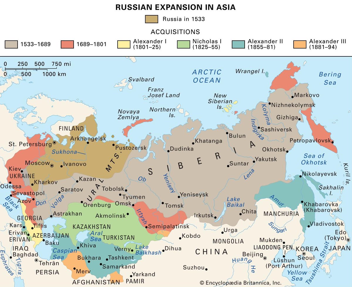 Russian expansion in Asia from 1533 to 1894