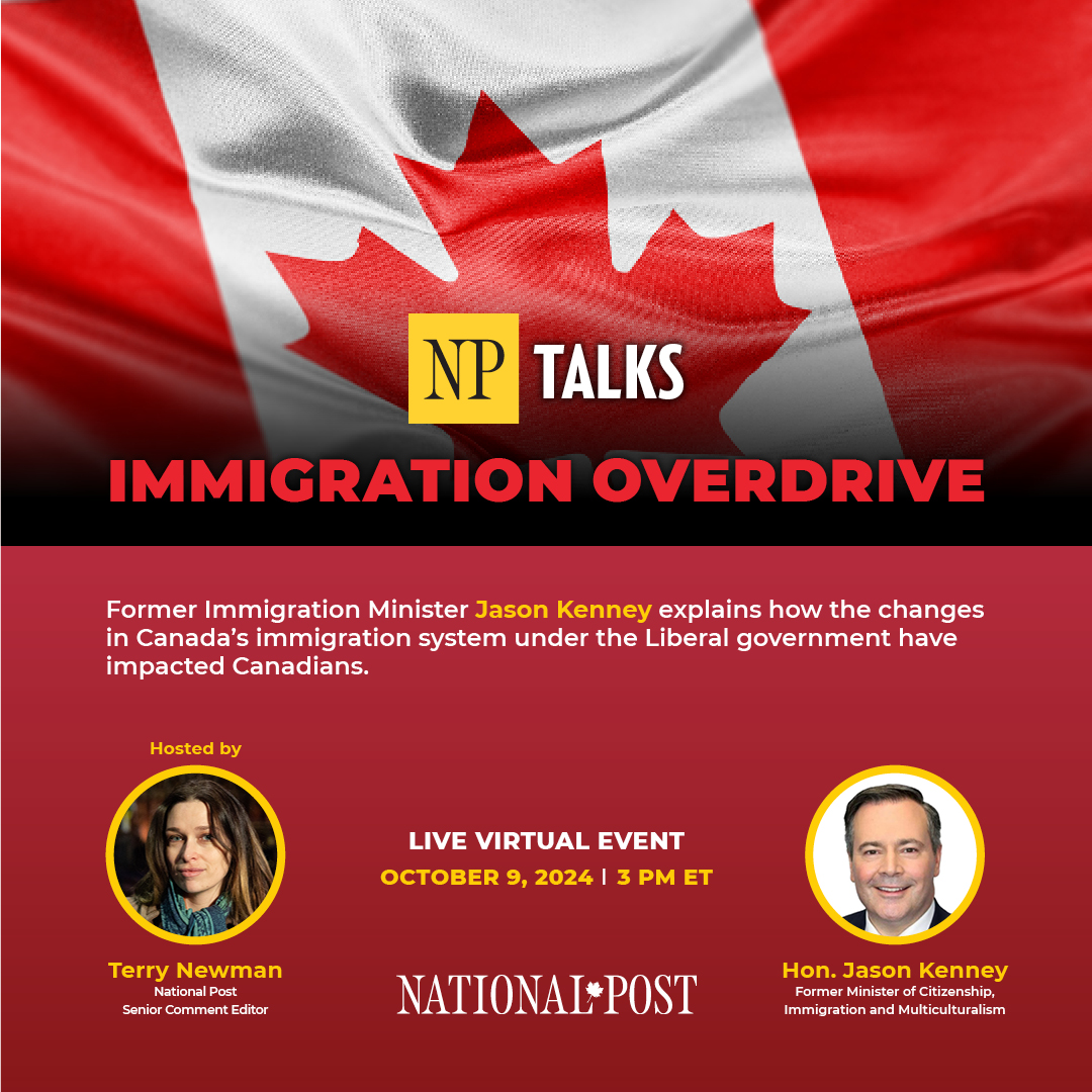 nationalpost's tweet image. Join us on Wed. Oct 9th at 3pm ET as Hon. 
@jkenney &amp;amp; @TLNewmanMTL discuss how the changes in #Canada’s immigration system under the #Liberal government have impacted Canadians. Register for free at bit.ly/3Y5Isqn

#nationalpost #immigration #politics #cdnpoli