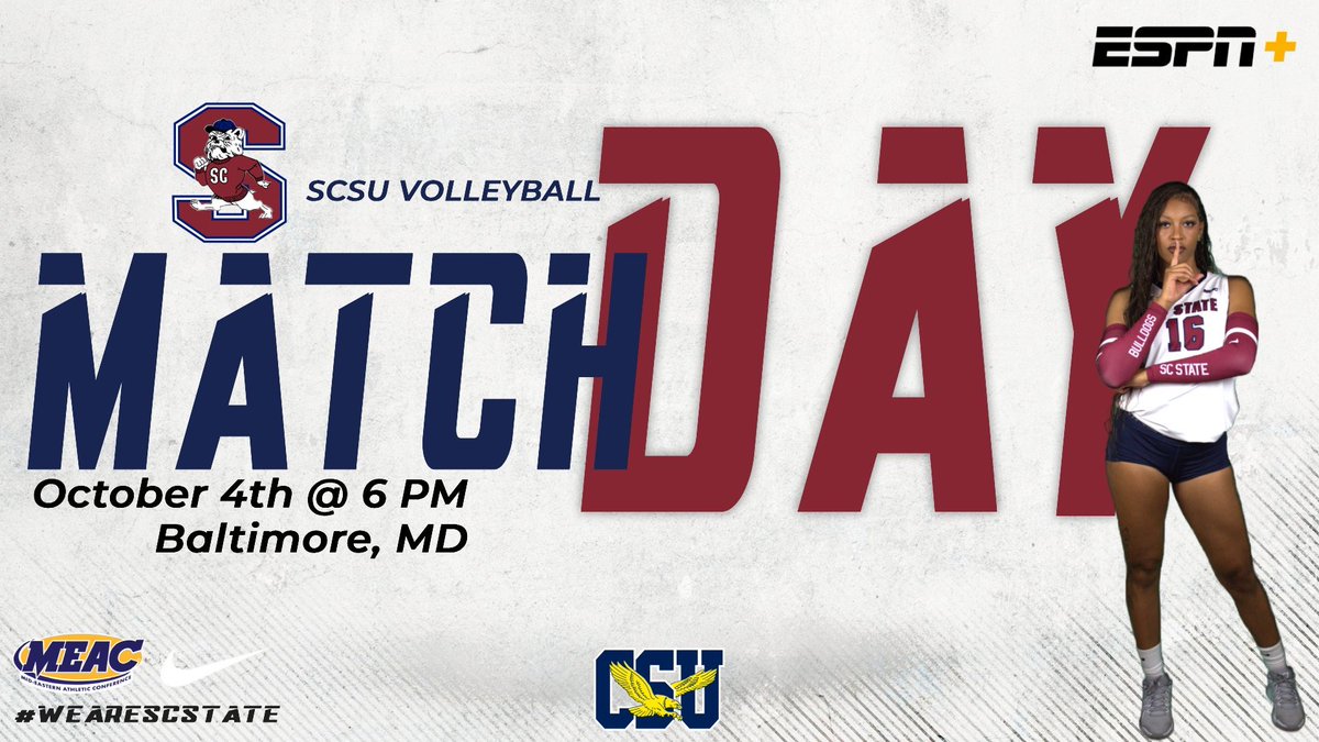 𝐆𝐚𝐦𝐞 𝐃𝐚𝐲 🏐

Lady Bulldogs have travelled up north to take on the Lady Eagles of Coppin State. 

📺 ESPN+

#SCSU | #WeAreSCState | #BulldogTenacity 🐶