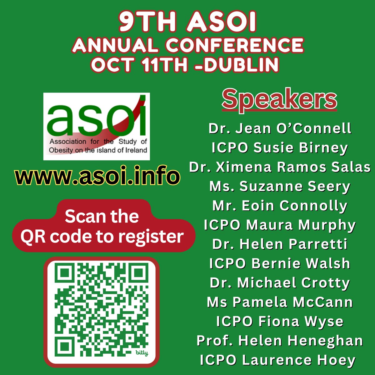 LAST OPPORTUNITY To Register to attend the <a href="/ASOIreland/">ASOI</a> 9th Annual Conference &amp; gain CPD credits. 
Registration includes annual membership for <a href="/ASOIreland/">ASOI</a> until October 2025. 
Discounts available. 
Registrations Close THIS TUESDAY 8th OCTOBER. 
Register at: asoi2024.dryfta.com
