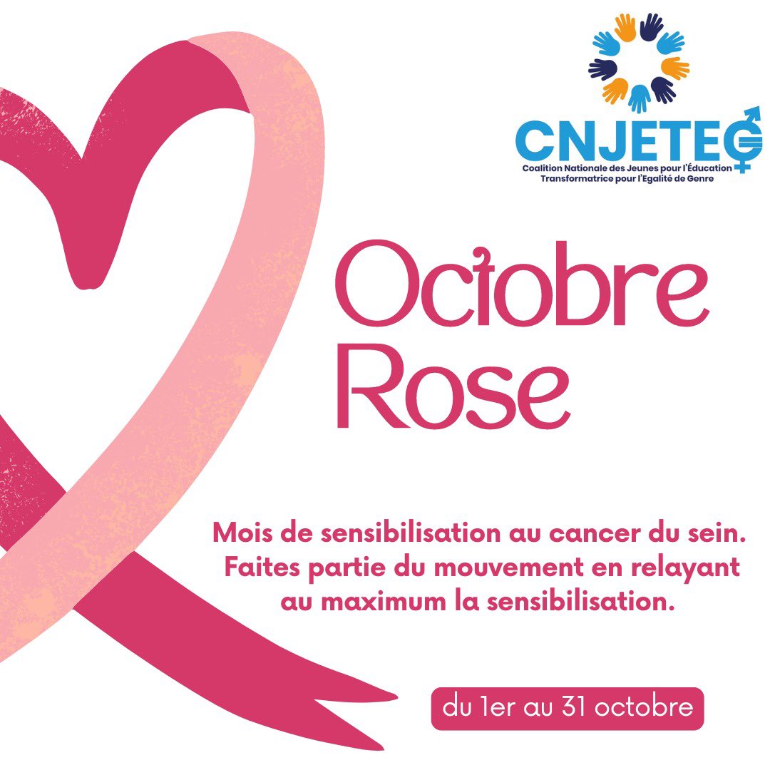 La Coalition Nationale des Jeunes pour l’Éducation Transformatrice et l’Égalité de genre s’engage pendant ce #mois d’#octobre #rose à sensibiliser au maximum les femmes sur le #cancer du #sein.

<a href="/UNGEI/">UN Girls' Education Initiative</a> <a href="/UNICEF/">UNICEF</a>  <a href="/unicefmali/">UNICEF Mali</a>  <a href="/UNESCO_fr/">UNESCO en français</a> <a href="/UNDPAfrica/">UNDP Africa</a>