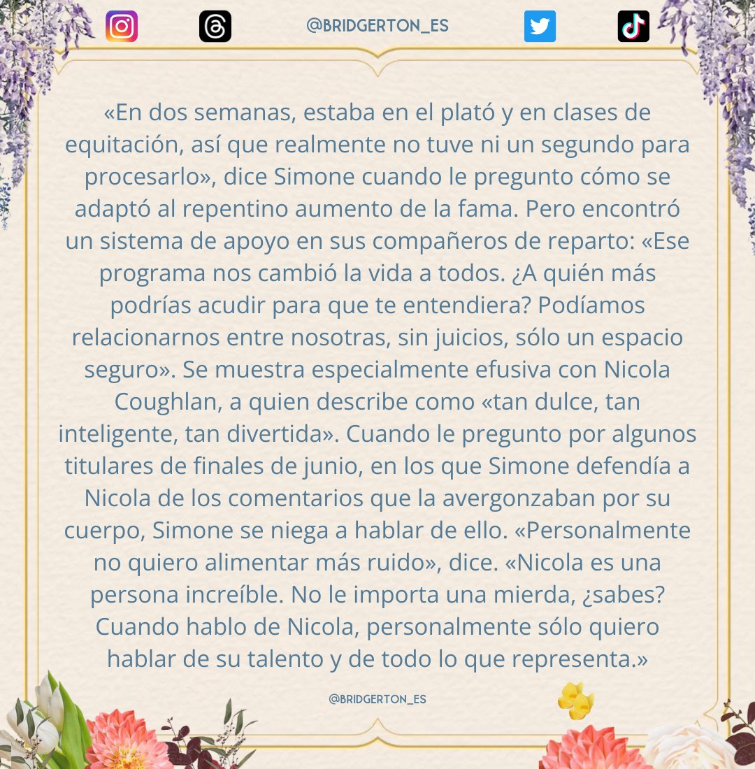 ✨Artículo traducido al español ✨

En una entrevista para Glamour, Simone ha confirmado agradecida su participación en la cuarta temporada.

📌 GLAMOUR UK

*Las entrevistas son editadas y se coge lo más relevante para la serie*

#BridgertonNetflix
