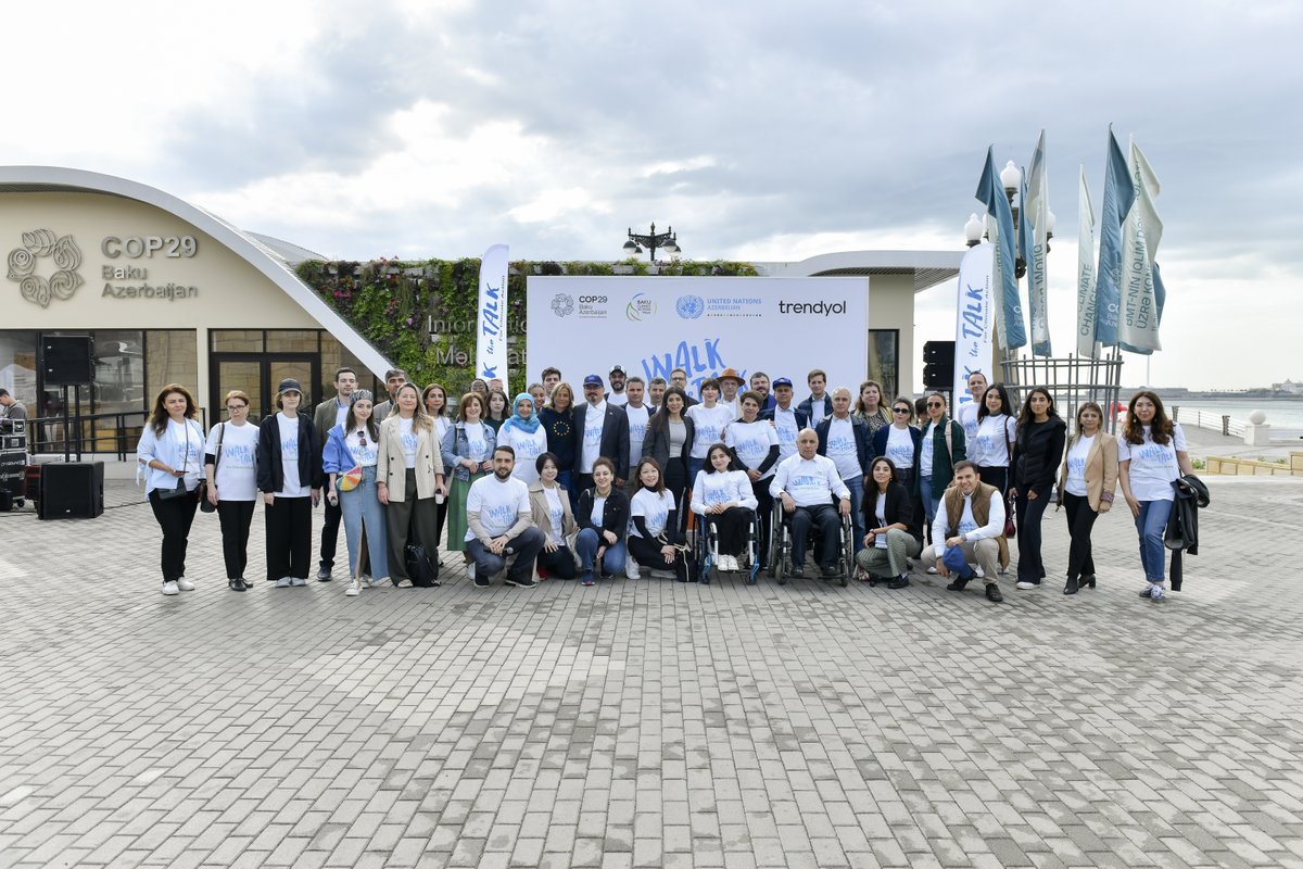 UNinAzerbaijan's tweet photo. Today, we walked together for climate action! 🌍The #WalkForClimate in Baku symbolizes our shared commitment to limit global warming to 1.5°C. 🌱Every step counts! #ClimateAction #COP29 #UNAzerbaijan https://t.co/Wc16A135eL