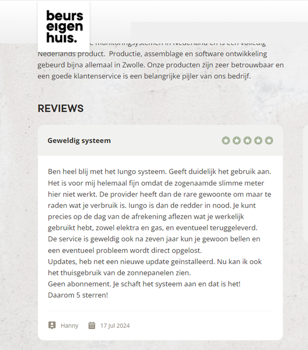 Zo leuk om te krijgen, een mooie review van een klant die al 7 jaar onze producten gebruikt en nog steeds tevreden is.  Blij mee... Hanny, hartelijk dank hiervoor.