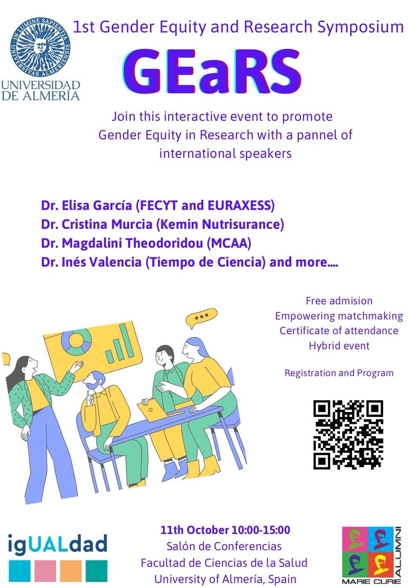 #GEaRS is approaching! Join us on site and online to reflect and promote #GenderEquity in the #EuropeanResearchArea <a href="/ualmeria/">Universidad de Almería</a>  <a href="/Mariecurie_alum/">Marie Curie Alumni Association (MCAA)</a> <a href="/Cristimurcia/">Cristina Murcia</a> <a href="/InsValencia/">Inés Valencia</a> <a href="/MTheodoridou1/">Magda Theodoridou</a>  registration! 👩‍🍼👩‍💻👩‍🔬More info ⬇️