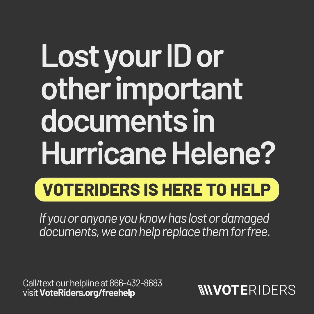 VoteRiders's tweet photo. Replacing vital ID documents is crucial after an accident, natural disaster, or any other devastating event. But, it might not be at the top of your to-do list right now.

We got your back. Call or text our helpline today: 866-432-8683.

Learn more: https://t.co/XiHuVJeep6