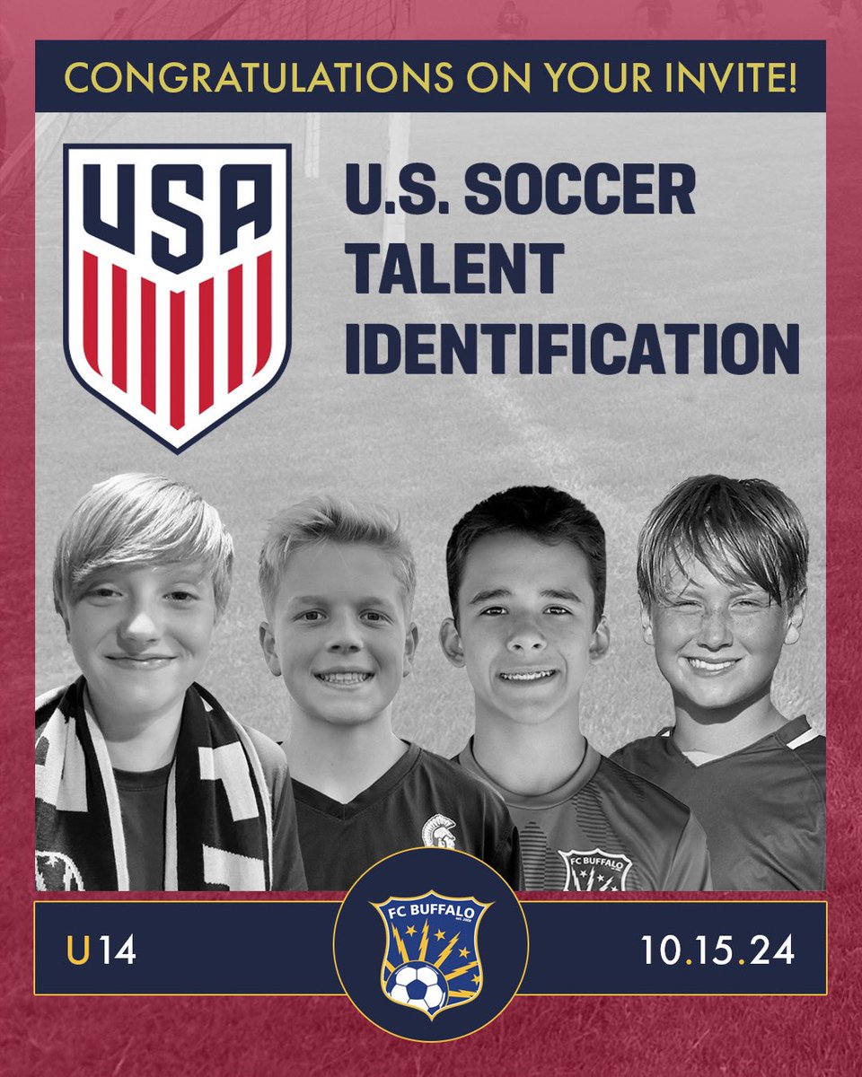 Buffalo Pro Soccer Academy (@buffproacademy) on Twitter photo ⚽Congrats to these 4 young men on their invites to the US Soccer U14 Talent ID Center. We are proud to be a part of their journey. Their hard work, dedication & passion for ⚽ shines through💯
<a href="/USL_Academy/">USL Academy</a> <a href="/USYNT/">U.S. Soccer YNT</a>
#beabuffalo <a href="/CHSBVS/">Clarence HS Boys Varsity Soccer</a> <a href="/bv_north/">Will North Boys Varsity Soccer</a> <a href="/WillEastSoccer/">⚽️Will East Boys Soccer⚽️</a> <a href="/LockportSports/">Go Lions</a> ⚽Congrats to these 4 young men on their invites to the US Soccer U14 Talent ID Center. We are proud to be a part of their journey. Their hard work, dedication & passion for ⚽ shines through💯
<a href="/USL_Academy/">USL Academy</a> <a href="/USYNT/">U.S. Soccer YNT</a>
#beabuffalo <a href="/CHSBVS/">Clarence HS Boys Varsity Soccer</a> <a href="/bv_north/">Will North Boys Varsity Soccer</a> <a href="/WillEastSoccer/">⚽️Will East Boys Soccer⚽️</a> <a href="/LockportSports/">Go Lions</a>