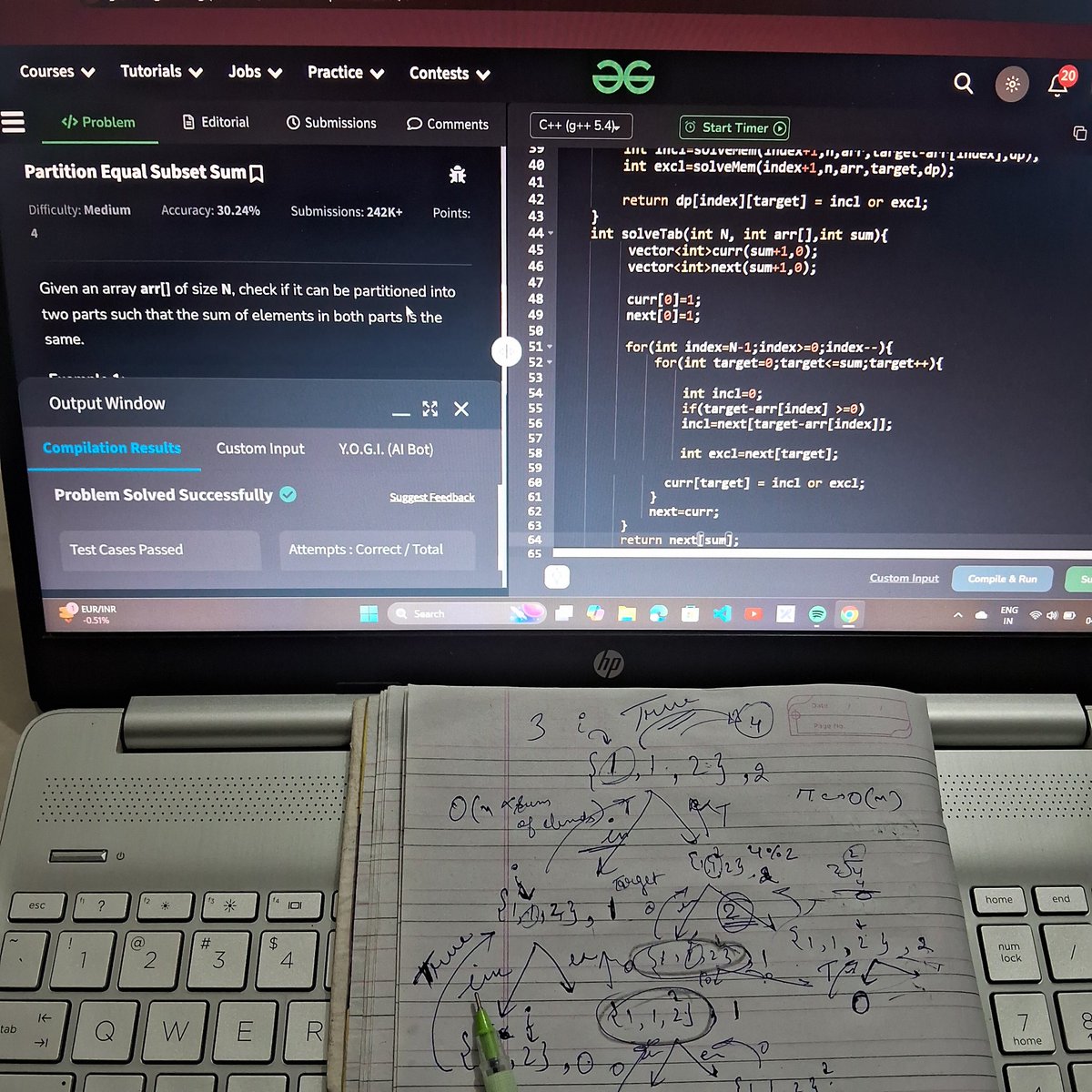 daman76752's tweet photo. 4th Oct 2024 #dsa #learninpublic 

>>Partition of set into subsets of equal sum 💫
Recursion ✔️
Rec+Memoization ✔️
Tabulation✔️ 
Space optimization ✔️

#focus #dedication #consistency #GrowthMindset #mindset #patience #problemsolvingskill https://t.co/1uJoi2H1Ws