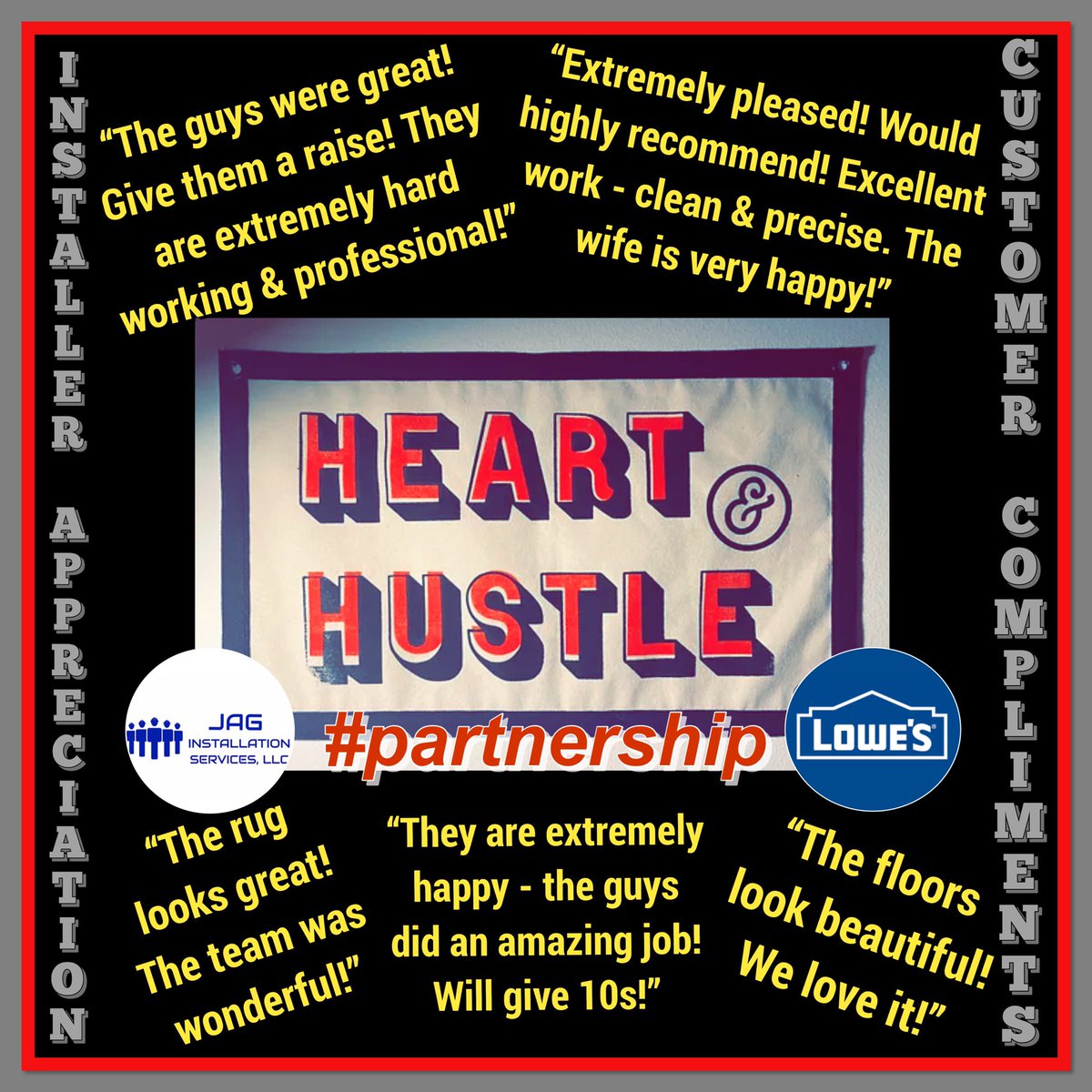 “We don’t want to tell our dreams, we want to show them.”#CristianoRonaldo

JAG’s #happycustomers tell us their dreams &amp; our #master #installers show ‘em! The praise is proof of our #teams #hardwork &amp; #skills in #Lowes #region18! #thankful