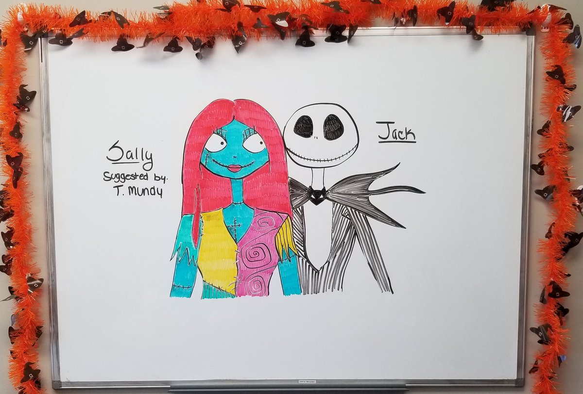 Today's drawing is Jack and Sally! Sally was requested but I wanted to draw Jack by her side.

#whiteboardart