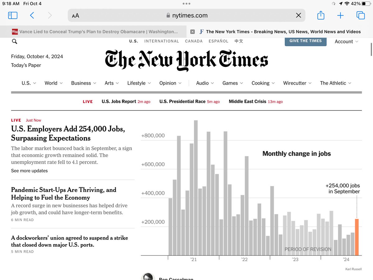 glastris's tweet image. A month before the elections, this is the front page of the NYTimes. Has there ever been a moment in U.S. history when the disconnect between the strength of the economy and the American voters’ beliefs about the economy was this vast and consequential?