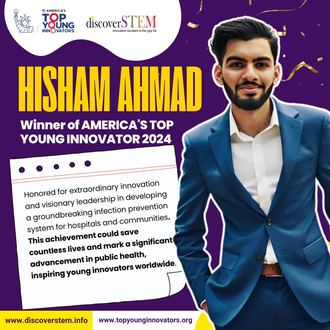 🎉 Huge congratulations to Hisham Ahmad, winner of America's Top Young Innovator 2024! 🚀

#DiscoverSTEM #ID2024 #topinnovator #makinghistory #creativeminds #InnovationDay #YoungInventors #STEMEducation #FutureInnovators #PatentAward #EnvironmentalInnovation
