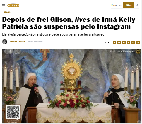 VoxLiberdade's tweet photo. 🚨URGENTE: CAÇA AOS CRISTÃOS NAS REDES SOCIAIS

O Instagram suspendeu as transmissões ao vivo da irmã Kelly Patrícia, que acumula mais de 3 milhões de seguidores. Ela e outros religiosos, como frei Gilson, denunciam perseguição religiosa nas redes.

Fonte: Oeste - https://t.co/bdEdz5GNHd