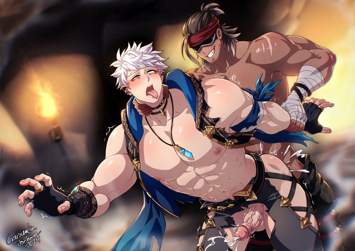 Ahoy hoy~
This one is a commission for <a href="/Jaesxn_/">Jae 🌧️🔗 VTuber</a> of their OC Kai getting boinked by a random bandit.

Hope you like it!

#commission #yaoi #BL #beefcake #NSFW #lewd