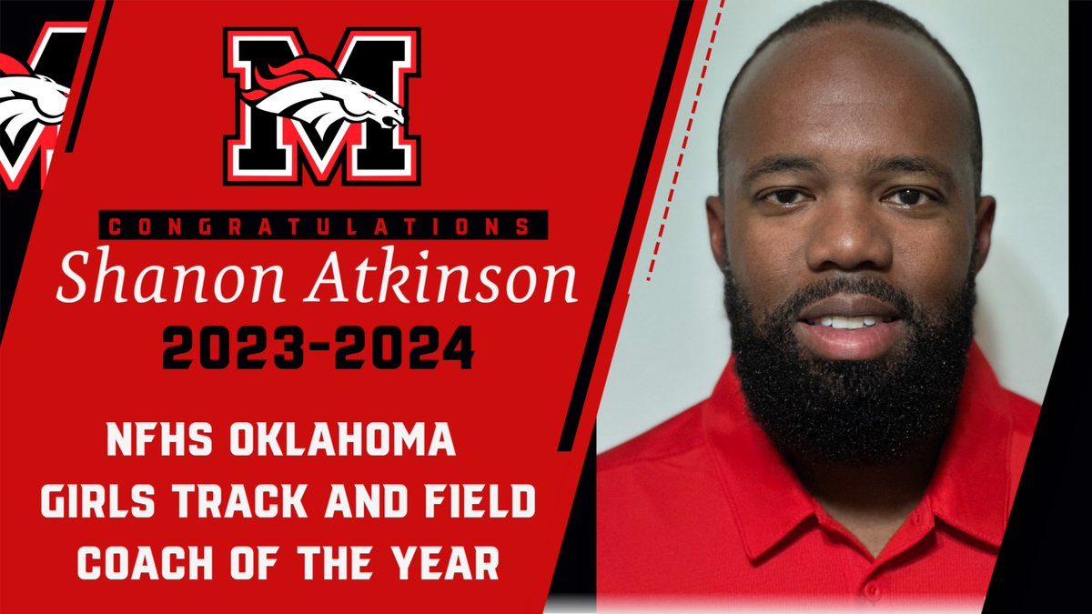 MHSBroncoSports's tweet photo. 🐴👏Congratulations to @BroncoTrack Program Coordinator, Shanon Atkinson!  Yesterday he was officially named the 2023-2024 NFHS Oklahoma Girls Track &amp; Field Coach of the Year.  Great job Coach Atkinson!

#GoBroncos #Horsepower
@MustangSchools @MHS_Broncos @MHStheStable https://t.co/Plhg7xLlJS