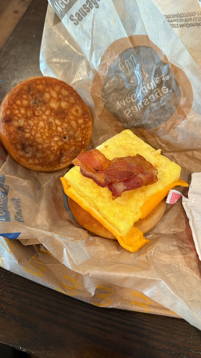 If you want to waste $6, here is a good way to start. Egg… Pennies. Cheese… Pennies. Pancakes… Pennies. The one thing <a href="/McDonalds/">McDonald's</a> has here that costs significant money is bacon and they gave a half piece crumbled up. Sweet. #McDonalds