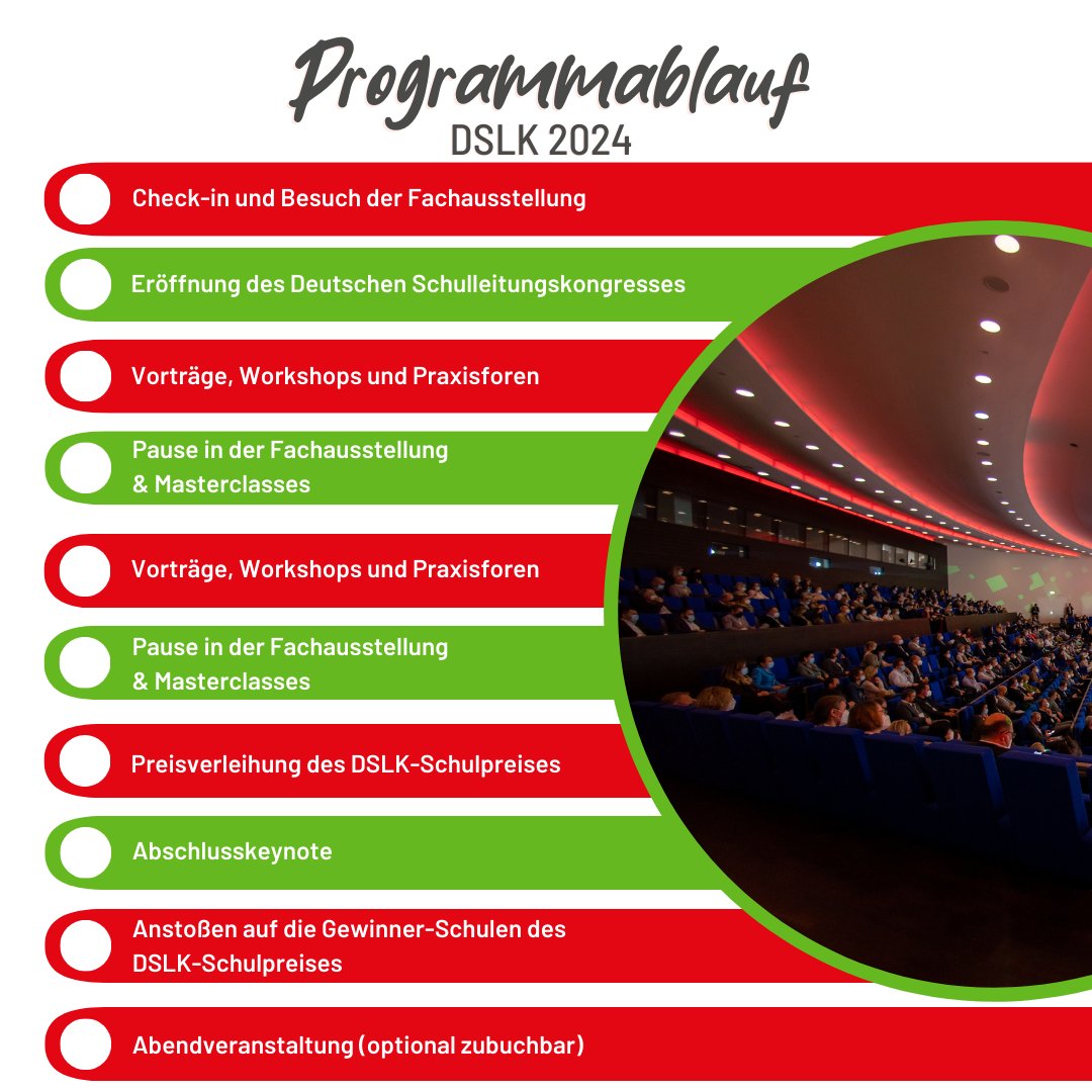 Erleben Sie den Deutschen Schulleitungskongress (DSLK) mit über 120 Workshops und spannenden Vorträgen rund um Schulmanagement, Digitalisierung, und Bildungstrends. Ein Netzwerk mit aus Expert*innen und Schulleitungen erwartet sie: Gehen Sie in den Austausch und gestalten Sie die