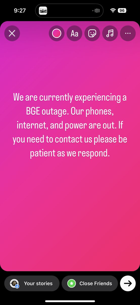 We are experiencing a BGE outage at the moment. Please be patient as we wait for this to be sorted.