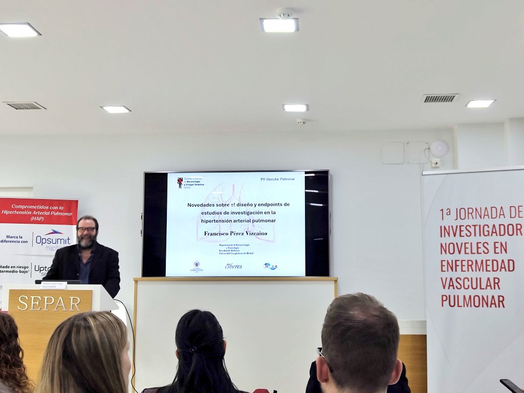 <a href="/PPVessels/">Pharmacology of Pulmonary Vessels</a> in "1° Jornada de Investigadores Noveles en Enfermidad Vascular Pulmonar" 🩺

Great talk by Francisco Pérez Vizcaíno about the recent advances 💪🏻in the design of clinical studies 🏥 in #PAH 🫁

<a href="/SeparRespira/">SeparRespira</a> <a href="/SeparCPulmonar/">SEPAR Circulación Pulmonar</a> <a href="/fundacionhp/">Fundación contra la Hipertensión Pulmonar</a> <a href="/unicomplutense/">Complutense</a>