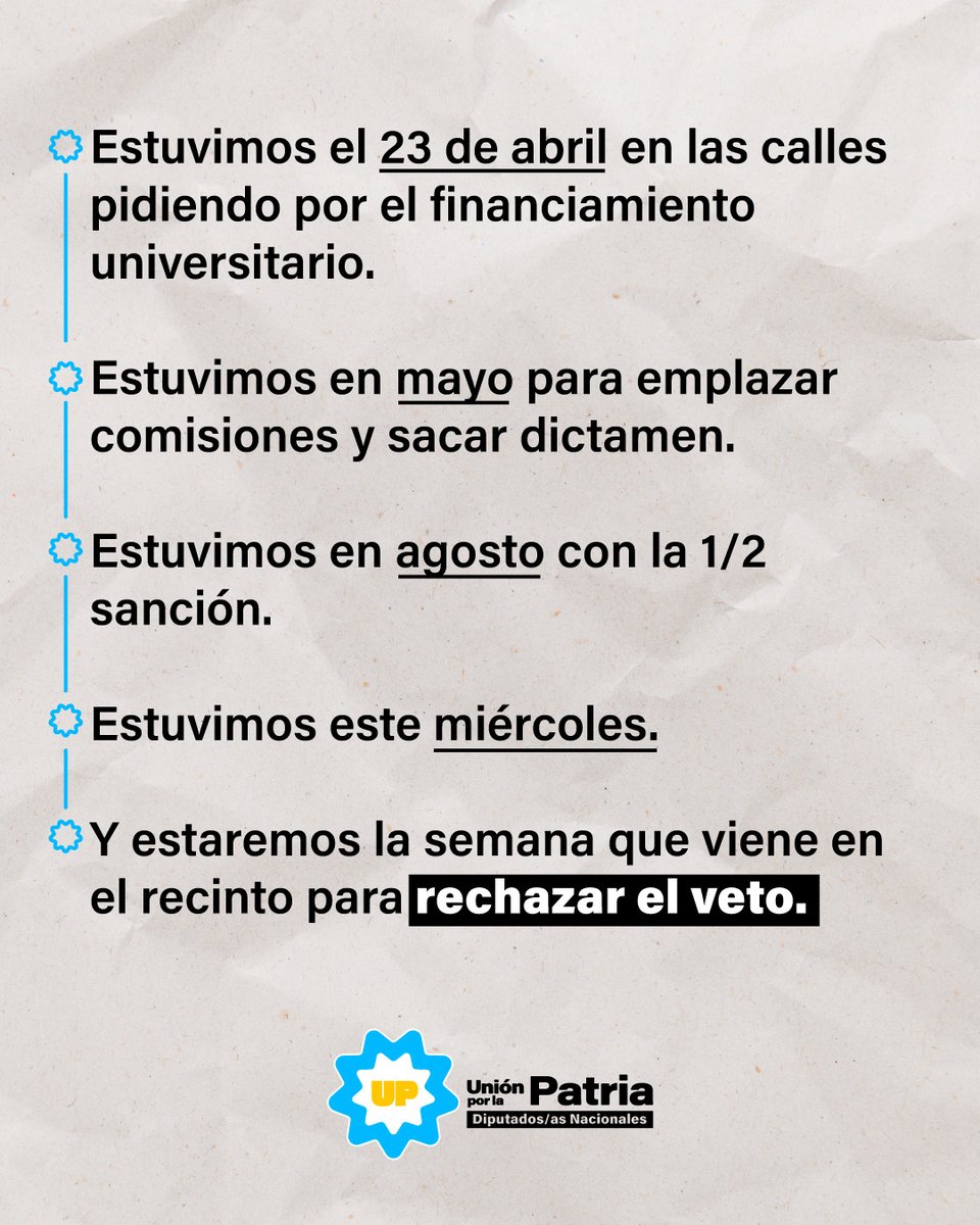 》Estuvimos, estamos y estaremos siempre en defensa de la #UniversidadPublica《 

#NoAlVetoDeMilei #UniónPorLaPatria🇦🇷