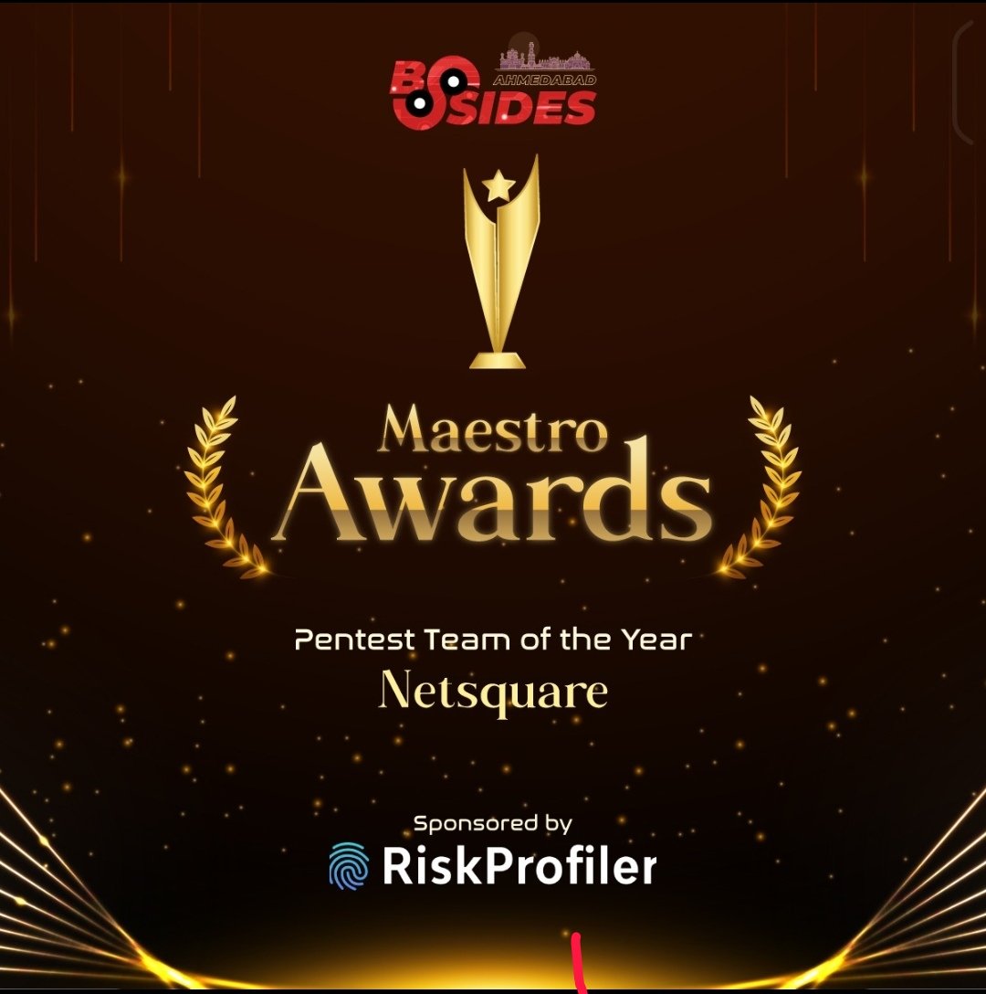 Pentest Team of the Year

🔍👥 The Ultimate Pentesting Squad! 👥🔍

Shout out to the best in the game—Netsquare has claimed the title of 𝗣𝗲𝗻𝘁𝗲𝘀𝘁 𝗧𝗲𝗮𝗺 𝗼𝗳 𝘁𝗵𝗲 𝗬𝗲𝗮𝗿 at BSides Ahmedabad 0x05! 🚀 This team doesn’t just test—they push limits, find vulnerabilities,