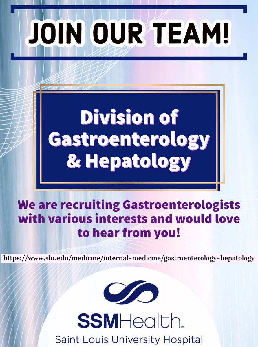 SLU Gastroenterology & Hepatology (@slugastro) on Twitter photo 🚨 Recruitment Alert!
If you or any of your colleagues might be interested in joining our wonderful 📷 SLU GI fam, please send us a direct message or reach out to our division director: Wingkin.syn@health.slu.edu
Please share with your #GITwitter colleagues! #Gastroenterology 🚨 Recruitment Alert!
If you or any of your colleagues might be interested in joining our wonderful 📷 SLU GI fam, please send us a direct message or reach out to our division director: Wingkin.syn@health.slu.edu
Please share with your #GITwitter colleagues! #Gastroenterology
