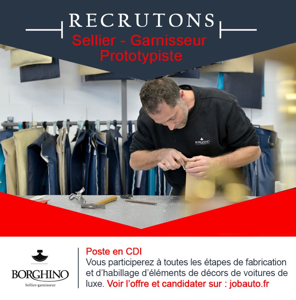 Job__Auto's tweet image. #Avignon #offredemploi

BORGHINO, une PME française recherche un SELLIER-GARNISSEUR-PROTOTYPISTE. 
Elle compte parmi ses clients les grands donneurs d’ordre de l’aviation civile et VIP: Dassault Aviation, AIRBUS, Jet Aviation, AMAC Aerospace.
Candidatez:
ℹ️jobauto.fr/emploi/borghin…