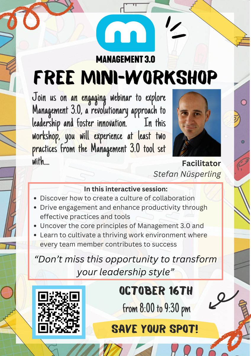 🚀 Free Management 3.0 Mini-Workshop! 🎉  
🗓️ Oct 16 | 8:00 PM MYT | Online

Learn gamification tools like 🎯 Moving Motivators, ♠️ Delegation Poker &amp; more to boost team performance and leadership. Let’s learn &amp; play together!

m30-mini-ws-10.peatix.com

<a href="/Management30/">Management 3.0</a> #gamification
