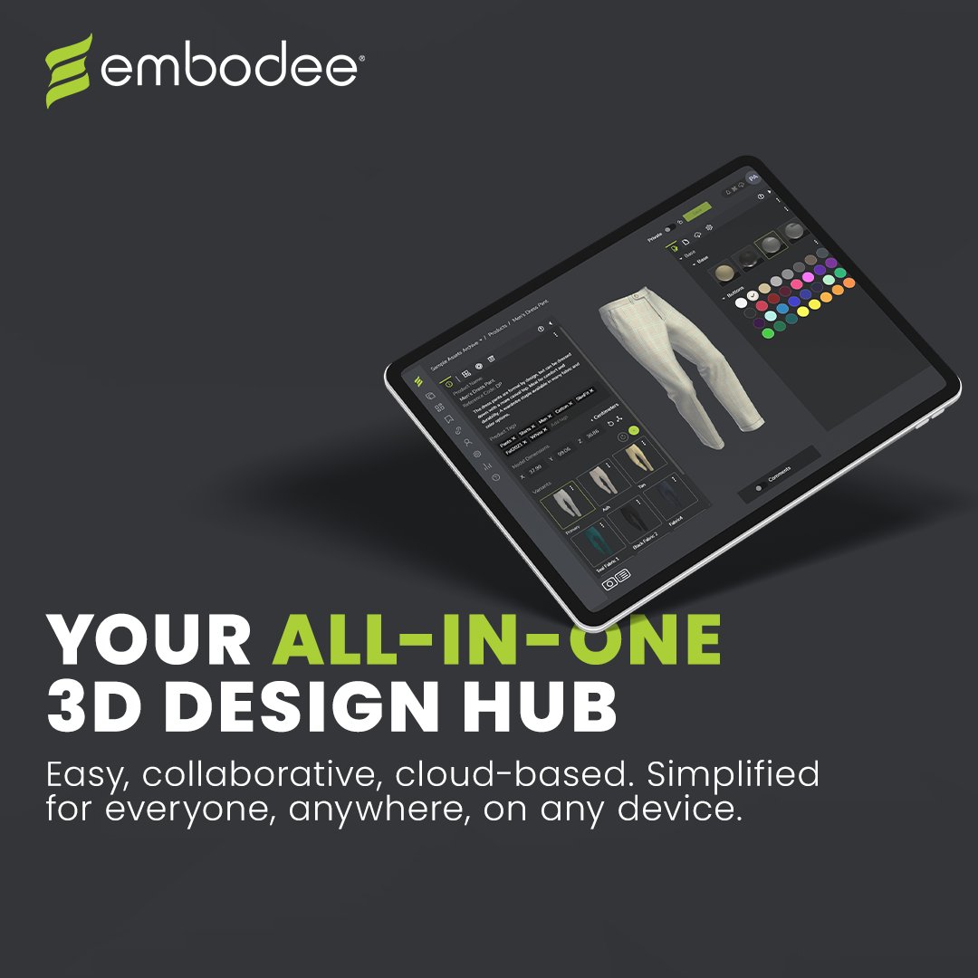 embodee's tweet photo. 👗 With #Embodee, you get everything you need on one ☁️ #cloudbased platform:
→ No more juggling multiple tools or waiting for updates
→ Collaborate seamlessly, streamline workflows &amp; reduce the clutter in your design process 
→ Create, adjust, and perfect your #3D designs https://t.co/YYfIupYEPh