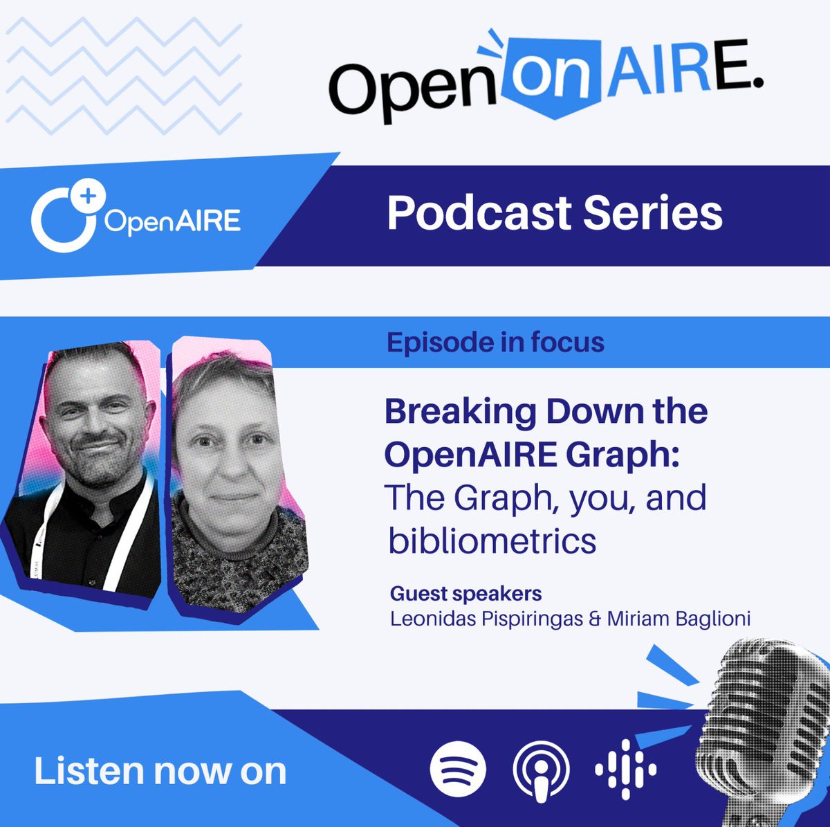 OpenAIRE_eu's tweet photo. New podcast episode is OUT!
Check episode 4 in our podcast miniseries exploring the @OpenAIREGraph ! Today #OpenAIREGraph team members @mirima2 and @lpispir explore how the Graph supports you in #scientometric & more specifically #bibliometric analysis.
🎧Listen now on:
-Spotify: https://t.co/9oFolUgUFf
-Apple Podcasts: https://t.co/2iGHNoesfW
#ScholarlyKnowledgeGraph #ScientificKnowledgeGraph #SKG #ResearchCommunity #OpenAIRECommunity #OpenAccess
