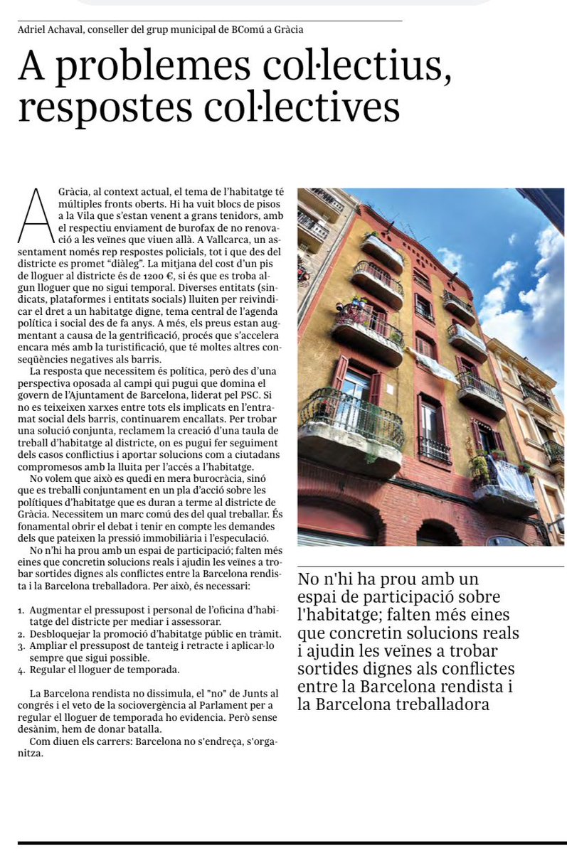 L'habitatge i el seu difícil acces, fa necessari respostes col-lectives per avançar en aquest dret fonamental.
Pinzellades en aquest article de <a href="/adrielacha/">Adriel Achaval</a> a <a href="/indepe_gracia/">L'independent de Gràcia</a> aquesta setmana.