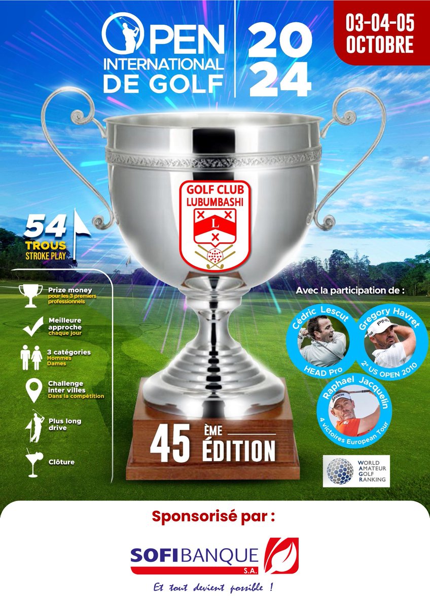 sofibanque's tweet photo. La Sofibanque est heureuse de participer une nouvelle fois à l'Open de Golf de Lubumbashi !
Venez nombreux soutenir les joueurs et profiter de ce grand rendez-vous sportif incontournable !
#Sofibanque #OpenDeGolfLubumbashi #SportEtPassion https://t.co/9BOC8EH96o