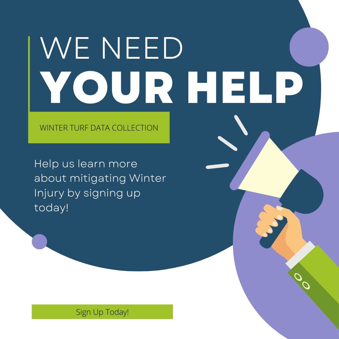 Attn: #GolfCourseSuperintendents!

Winter is just around the corner and that means it's time to sign up for #WinterTurf data collection. We need your help to better understand - and develop solutions to - winter turf injury.

Learn more and sign up: winterturf.umn.edu/winterturf-dat…