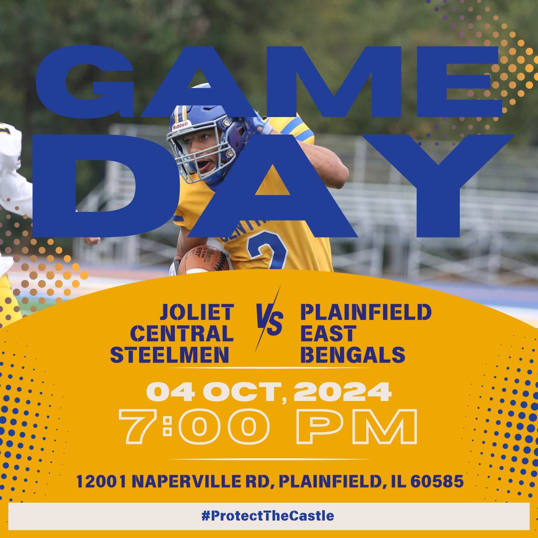 STEELMEN COUNTRY! Let's hit Route 30 and pack the house as The Steelmen travel to Plainfield East to take on the Bengals! Kick off at 7!  #PROTECTTHECASTLE