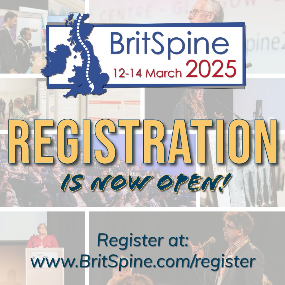 BritSpine Conference and Exhibition (@britspine) on Twitter photo Registration for #BritSpine2025 is now open!
Early-bird rates end 29 Jan 2025, with further discounts for members of <a href="/BASSspine/">British Association of Spine Surgeons</a>, <a href="/BritScoliosis/">British Scoliosis Society</a>, <a href="/NatSpineNetwork/">National Spine Network</a>, <a href="/sbprofficial/">SBPR</a> and #BASCIS.
Register today at: britspine.com/register Registration for #BritSpine2025 is now open!
Early-bird rates end 29 Jan 2025, with further discounts for members of <a href="/BASSspine/">British Association of Spine Surgeons</a>, <a href="/BritScoliosis/">British Scoliosis Society</a>, <a href="/NatSpineNetwork/">National Spine Network</a>, <a href="/sbprofficial/">SBPR</a> and #BASCIS.
Register today at: britspine.com/register