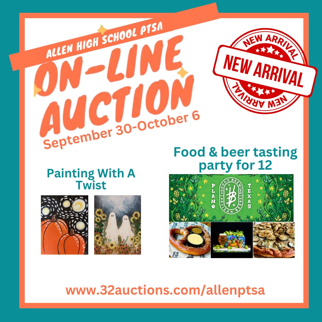 AHS LFC PTSA (@allenptsa) on Twitter photo 📷AUCTION ALERT!📷
If you looked earlier, you might want to take another peek. We've had new items added since our auction started! 32auctions.com/allenptsa
<a href="/AllenHS_Eagles/">Allen High School</a>
<a href="/LFCEagles/">LFCEagles</a>
<a href="/AllenSTEAM/">Allen STEAM Center</a>
<a href="/TheAHS_STUCO/">AHS Student Council</a> 📷AUCTION ALERT!📷
If you looked earlier, you might want to take another peek. We've had new items added since our auction started! 32auctions.com/allenptsa
<a href="/AllenHS_Eagles/">Allen High School</a>
<a href="/LFCEagles/">LFCEagles</a>
<a href="/AllenSTEAM/">Allen STEAM Center</a>
<a href="/TheAHS_STUCO/">AHS Student Council</a>