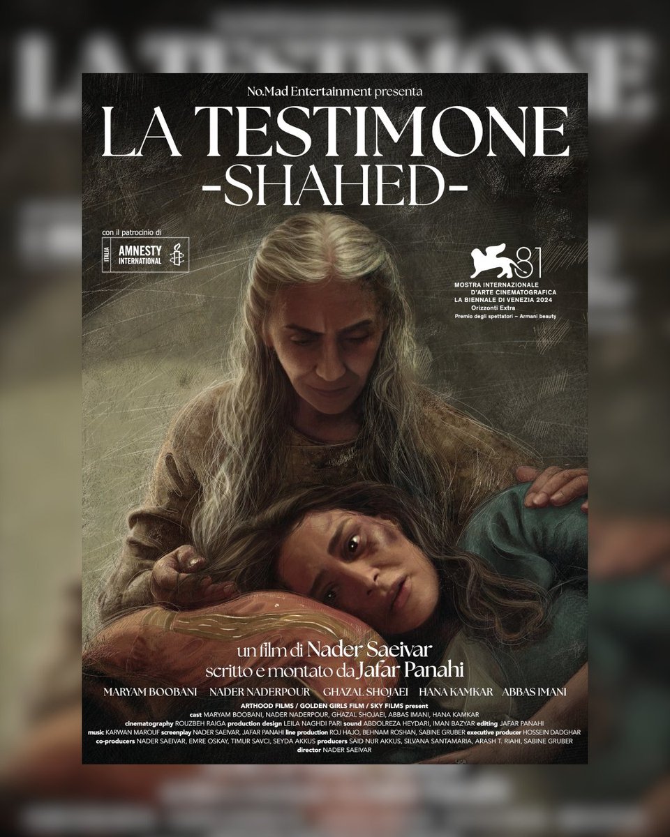 Dal 31 ottobre nelle sale italiane, l’ultima perla di #NaderSaeivar e #JafarPanahi. Vincitore del Premio degli Spettatori all’81’ esima #BiennalediVenezia.

Patrocinato da #AmnestyinternationalItalia