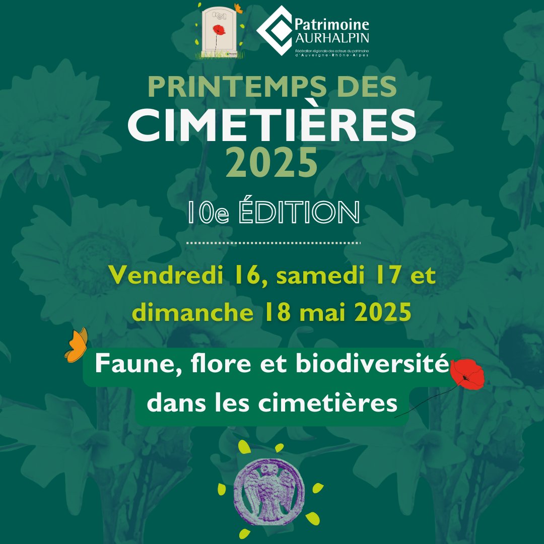 [DATE ET THÈME 2025] 🪦

Rendez-vous les 16, 17 et 18 mai 2025 autour du thème de la Faune, la flore et la biodiversité dans les cimetières🌱

#printempsdescimetières #patrimoineaurhalpin #patrimoinefunéraire #funéraire #cimetières