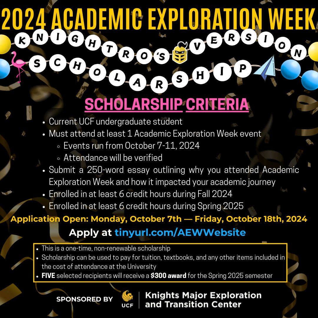 AEW (Knightro's Version) starts next week &amp; you could earn $$$ for participating! KMETC will select FIVE (5) students to win $300 scholarships for the Spring 25 semester! The time to explore is NOW! Visit the link in our bio for the scholarship app link &amp; schedule of AEW events!