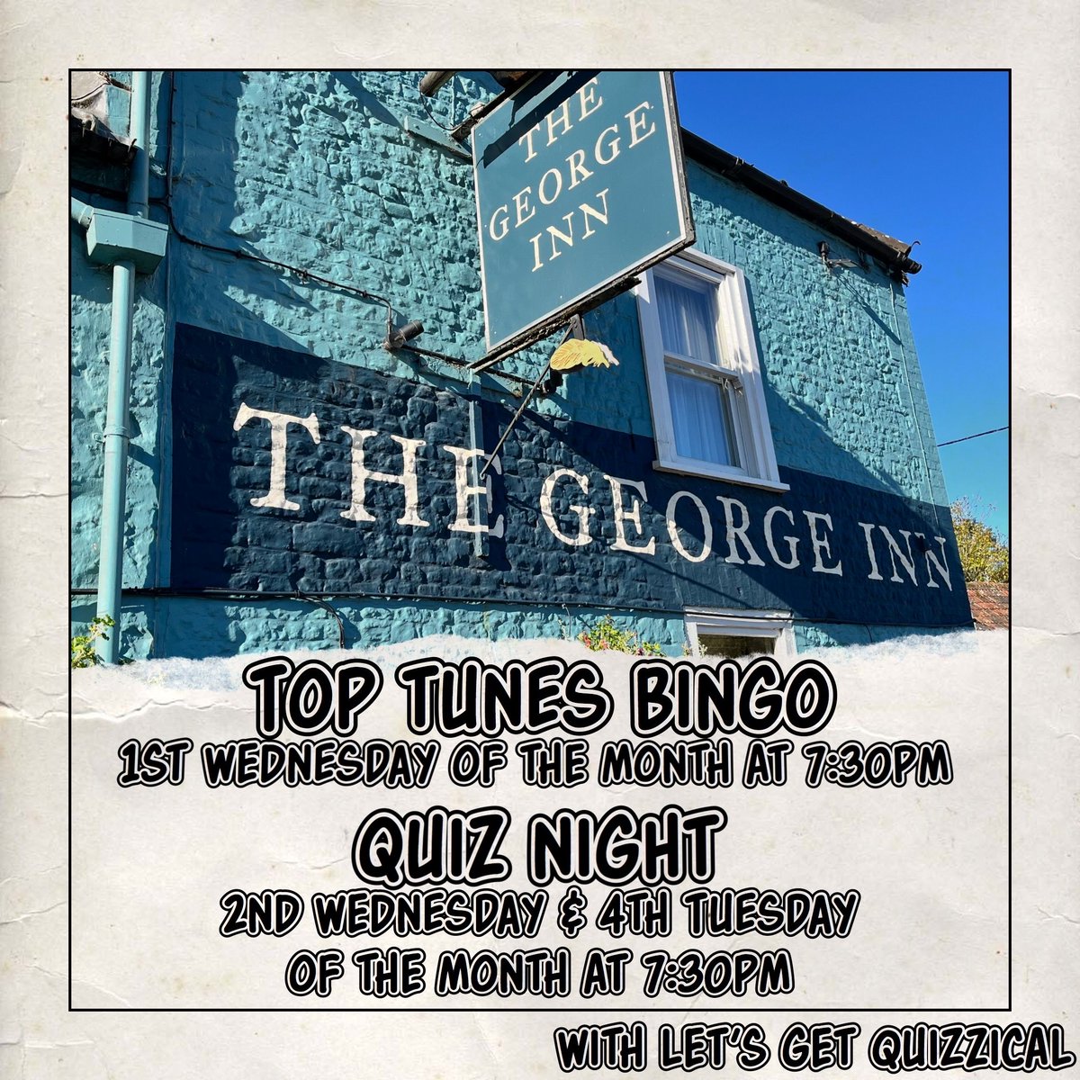 QuizzicalQuiz's tweet image. We are very excited to announce that we will be starting #TopTunesBingo and #QuizNights at #TheGeorge in #Longbridge, #Deverill. 
Top Tunes Bingo starts on Wednesday 6th November at 7:30pm. 
Our first #Quiz will be on Tuesday 22nd October!