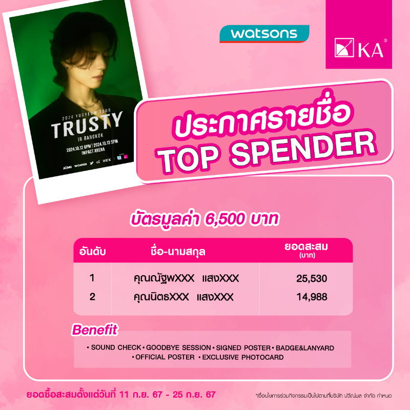 KA_OfficialTH's tweet photo. 📢 อัปเดตรายชื่อ 33 ผู้ชนะกิจกรรม "ช้อปให้สุด แล้วหยุดที่คอนยูคยอม” 💛💚
📌 ประกาศรายชื่อผู้ที่มีสิทธิ์ได้รับ Exclusive Photocard
#KAAgingPro #มือโปรเรื่องริ้วรอย #2024TRUSTY_IN_BANGKOK
#유겸 #YUGYEOM #2024YUGYEOMTOU