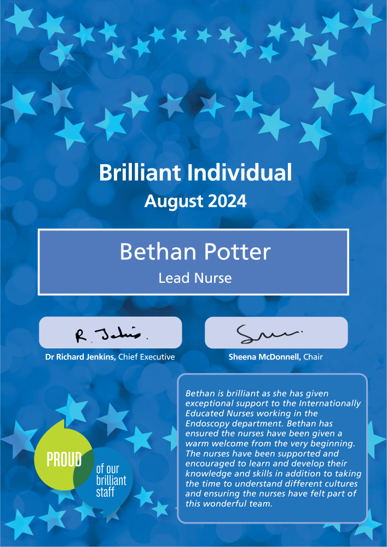 Our Senior endoscopy lead nurse won the Brilliant Individual award. Congratulations #BethanJPotter
#CBU1_BHNFT