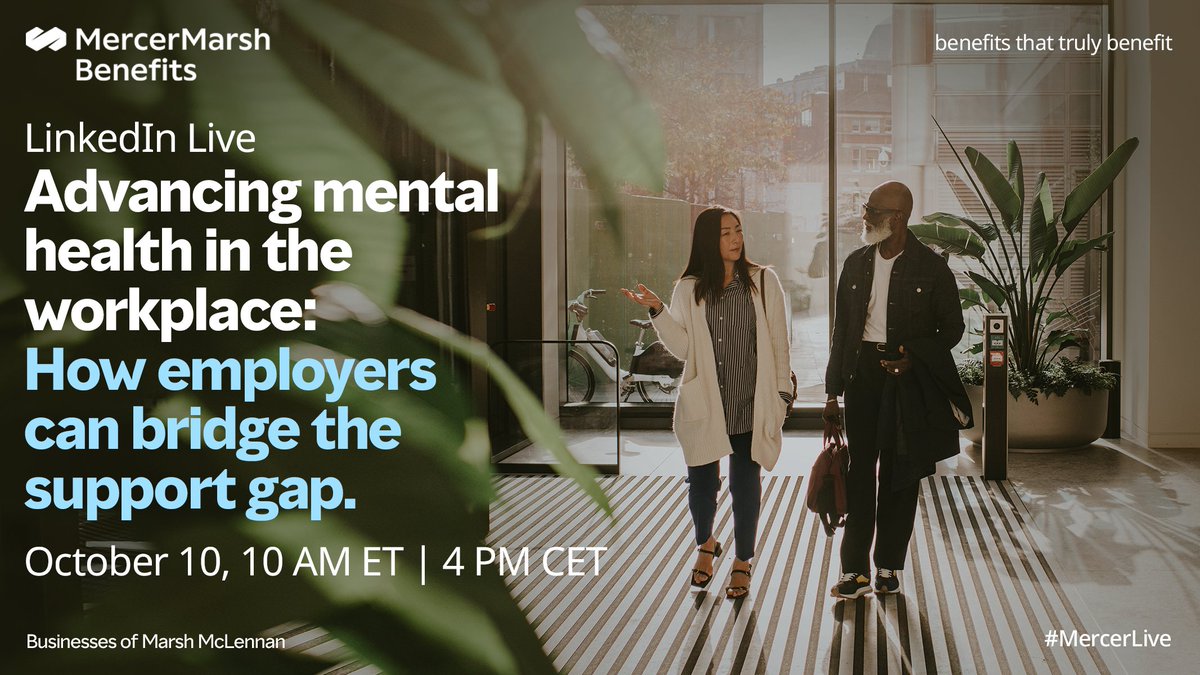 REGISTER NOW: Join us for a special #WorldMentalHealthDay LinkedIn Live as our experts discuss the critical need for #MentalHealth services around the world and the role of employers to better support their people. #wellbeing #MercerLive bit.ly/4gTraEA